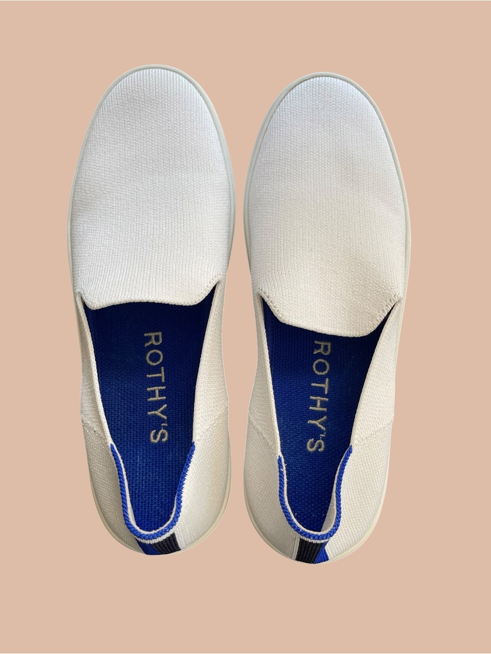 Rothy's White Slip-On Flats with Blue Insole